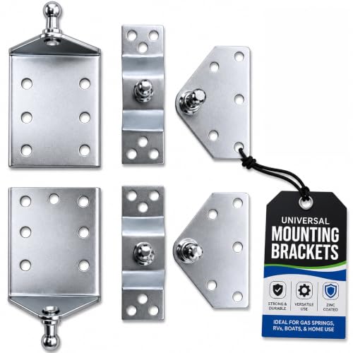 Hatchlift Mounting Brackets - Adjustable Shock Mount Kit with Ball Studs, Nyloc Nuts, Zinc-Coated Steel for RVs, Marine, Truck Toppers, Cabinets, Gas Struts, Automotive Use - 10mm, Standard