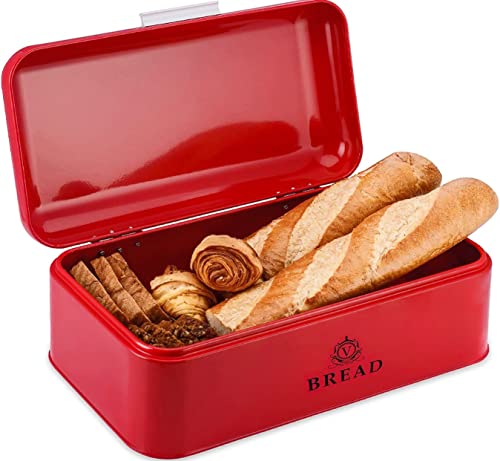 vancasso Panera Metal, 40.5 x 22.5 x 16.5cm Paneras para Guardar el Pan, Recipiente para Almacenar Pan con Tapa Diseño Vintage para Hogar (Rojo)