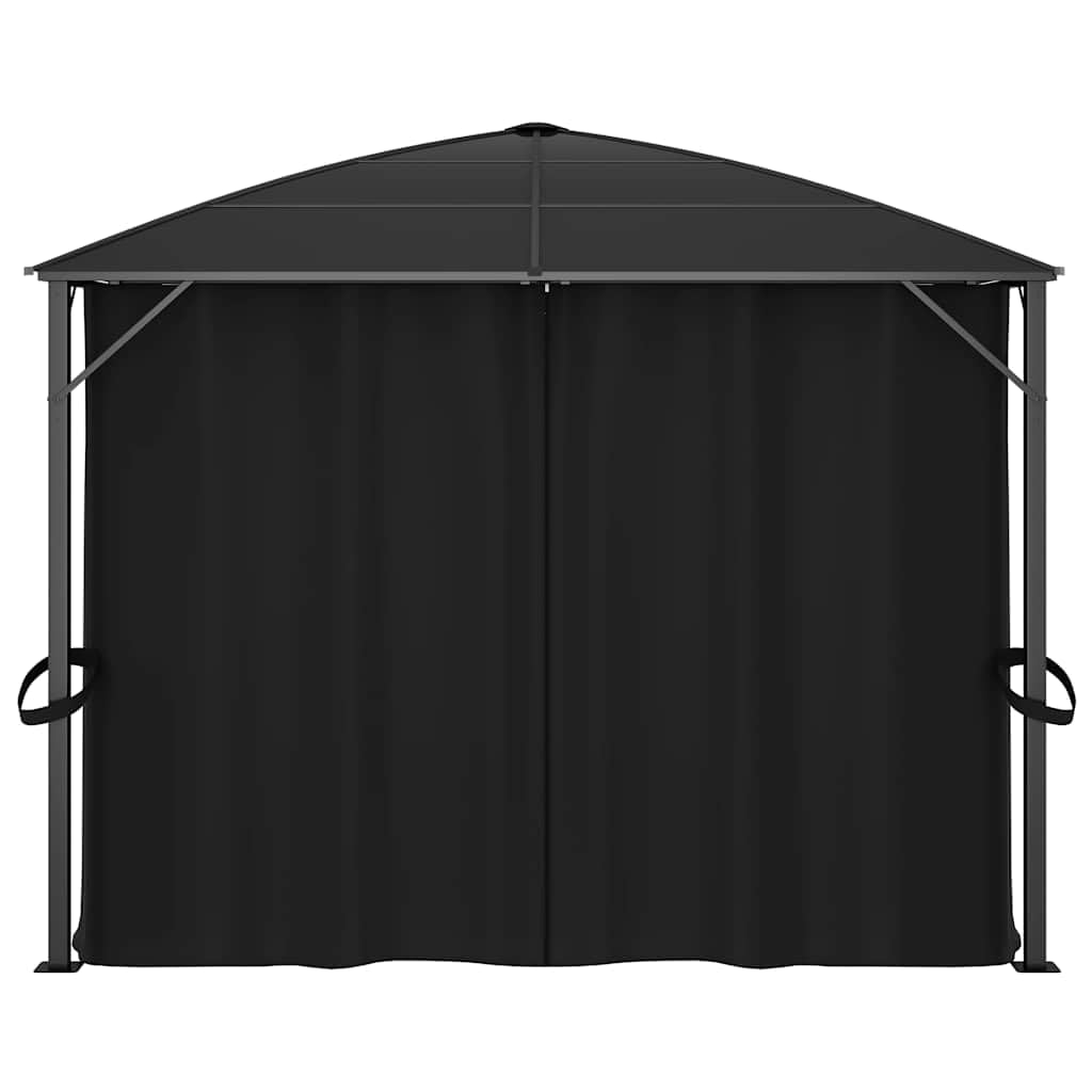 Altanka z zasłonami 400x300x265 cm antracyt | Dach panelowy PC 6 mm, rama aluminiowa i stalowa, 4 zasłony poliestrowe, łatwy montaż