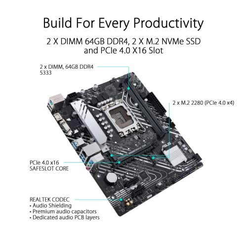 PRIME B660M-K D4 Scheda Madre mATX, Intel B660, LGA1700, DDR4, PCI 4.0, LAN Realtek 1Gb, Realtek 7.1 Surround, 2xM.2, 4xSATA 6GB/s, USB 3.2 Gen 1, Armoury Crate, Nero - Scheda madre - Immagine 3