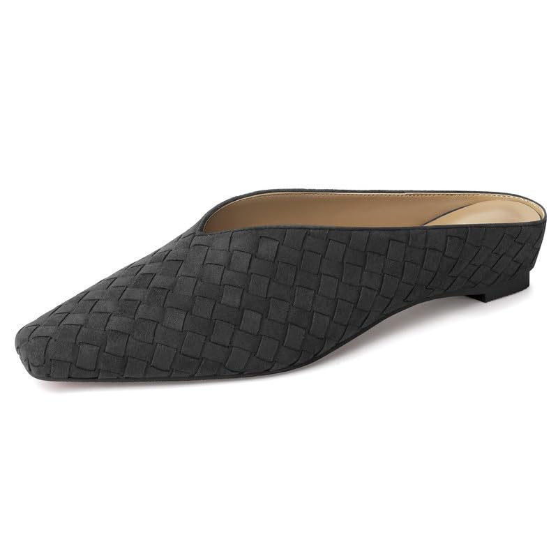 Image of Woven Mules for Women Slip on Comfortabke Metallic Slides Ladies Trendy Square Toe Hidden Wedge Mules