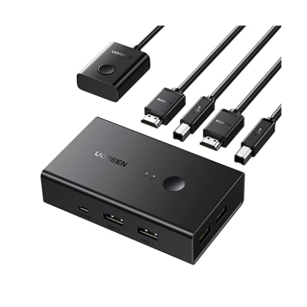 UGREEN HDMI 2.0 Switch USB KVM Switch 2 Port, USB 2.0 Switch mit 4K @ 60Hz HDMI Switch 2 PC Kompatibel mit Tastatur Maus und einem HD Monitor, unterstützt 3D HDR, mit 2 USB Kabel und 2 HDMI Kabel. – Bild 10