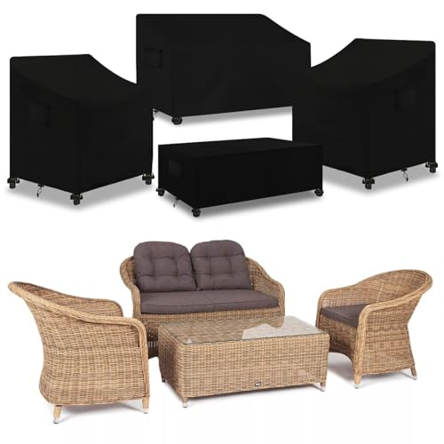 4-Piece Outdoor Veranda Patio Garden Furniture Cover, 600D Oxford cloth waterproof 4 Pieces Patio Set Cover, anti-UV 4 Piece Patio Furniture Covers, tear resistant, with storage bag