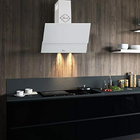 GURARI Dunstabzugshaube Kopffreihaube GCH 268 WH 8 Prime, Dunstabzugshaube 80cm, Weiß Glas, EEK A, 1000m³/h, Fernbedienung, Wandhaube,Full Touch Cover