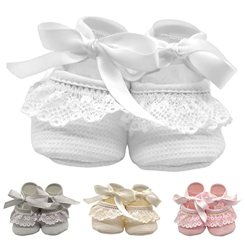 Babykleidung,Babyschuhe für Neugeborene,Babys 0-6 Monate,Geschenk Baby,Geschenke für Mädchen,Picknickschuhe mit Spitzen,Geschenk Taufe,originelle Geschenke für Neugeborene, weiß, 0-6 meses Cover