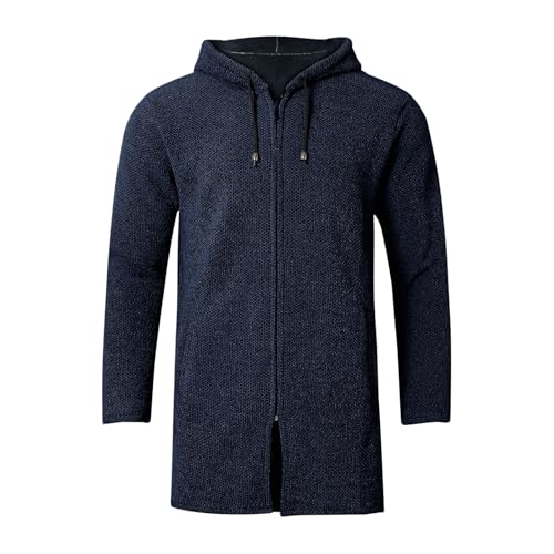 Polares para Hombre, Abrigo Tipo suéter de Punto Pesado con Capucha y Forro Polar de Invierno de Color sólido para Hombre (Navy, XXXL)
