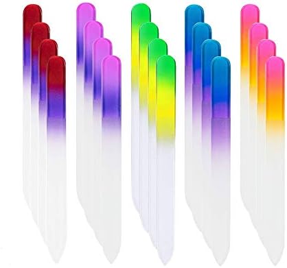 20 Pcs Glass Nail File Bulk with Plastic Sleeve, Crystal Fingernail Files Set, Double Sided Finger Nail Files, Professional Manicure Nail Care, Christmas Stocking Stuffers Gifts for Women Girls
