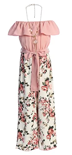 Image of iGirlDress Girls Wide Leg Off Shoulder Elegant High Waist Rompers Palazzo Pants Trousers Jumpsuits USA 4-14