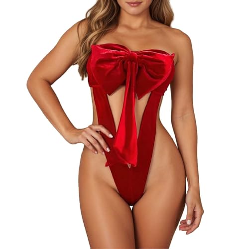 Generisch Einteiliger Damen Body Sexy – Tiefes V-Ausschnitt Teddy Corsage Babydoll Reizwäsche Einteiler Nachtwäsche Damen Unterwäsche, Perfekt zu...