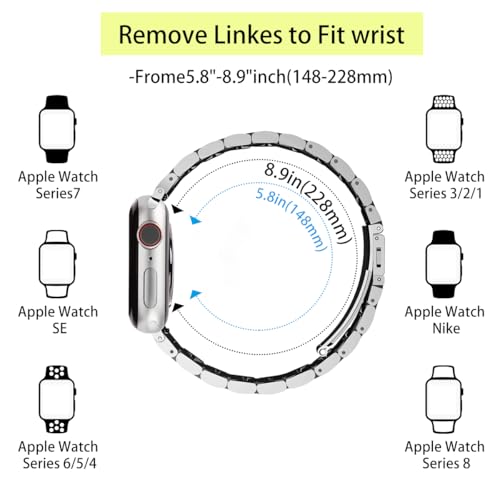 Image of Slim Metal Bands Compatible with Apple Watch 40mm 38mm 41mm 42mm 44mm 45mm, Metal Stainless Steel Chain Strap for Women iWatch Series 9 8 7 6 5 4 3 2 1 SE