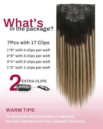 Image of Moresoo Clip in Hair Extensions Human Hair, 16inch 120g 7pcs, PU Skin Weft | Clip in human hair extensions, natural black to mocha brown and warm caramel, for fashion users styling, salon effect