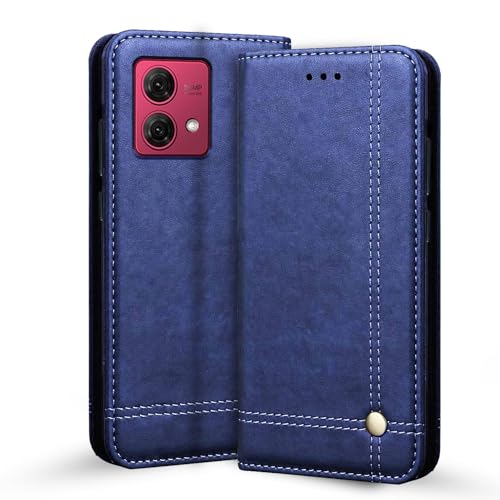 Image of Pikkme Motorola G84 5G Flip Cover | Strong Magnetic Closure | Genuine PU Leather Finish | Wallet Style with Inbuilt Pocket & Stand | Premium Look Magnetic Flip Case (Blue)