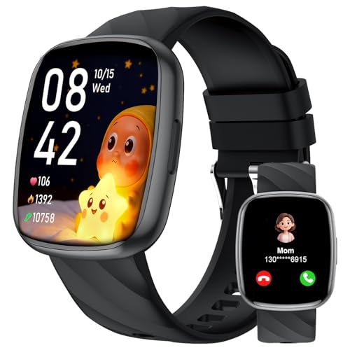 Smartwatch Bambini-Orologio smartwatch bambino IP68 con 110+ Modalità Sportivo Contapassi Frequenza Cardiaca Monitor Sonno-Orologio sportivo bambini Smart watch ragazzi e ragazze Ado 4-15 Anni Nero