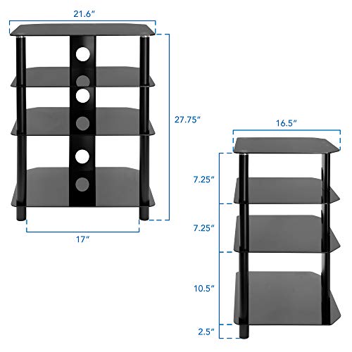 Mount-It! Av Component Media Stand, Audio Tower And Media Center With 4 Tempered Glass Shelves, 88 Lbs Capacity, Black Silk (Mi-867) #TOP5
