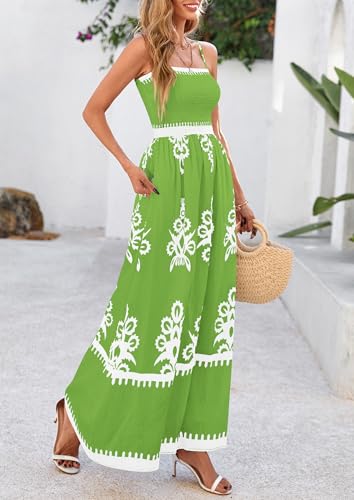 Image of PRETTYGARDEN Women's Summer Boho Maxi Dress Floral Sundresses | Spaghetti Strap, Sleeveless, Smocked Bodice, A-Line Long Flowy, Lightweight Soft, Wedding Guest Party, Beach Vacation Outfits
