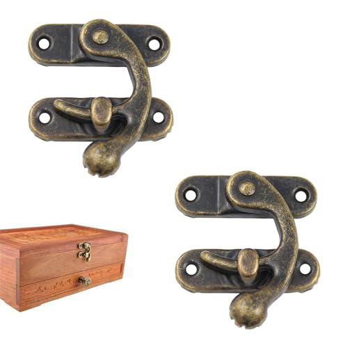 Cuernos Candado Gancho,Cerrojo Antiguo Bronce,Cierres Cajas Vintages,Pestillo de Cierre de Bronce Decorativa,Cierres para Joyeros,Cerrojo Gancho para Caja de Madera Joyero Armario de Bricolaje,2Piezas