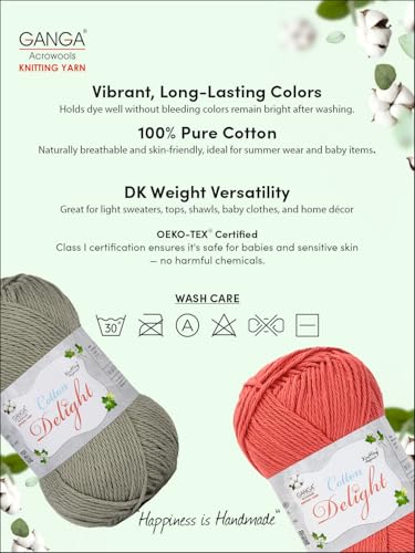 Image of Ganga Acrowools Cotton Delight, Dk Weight Cotton Yarn, Oekotex Class L Certified 100G, 169M COD023 Amethyst Smoke, Pink