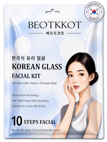 Image of Korean Glass Skin Facial Kit - 10 Step Korean Facial for Instant Glow, Deep Hydration, Acne Care & Pore Tightening | Bridal Glow, Skin Brightening & Pigmentation Control Facial Kit | Salon Like Facial at Home | 2 Full Uses 129 g