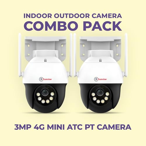 Image of Trueview 3MP 4G Mini PT Security Camera (Pack of 2) | STQC Certified | SIM Based CCTV Camera | 360 Pan Tilt | All Time Color Vision | Human Detection | Two-Way Audio | IP66 Waterproof | Alexa