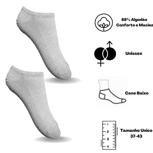 Kit 5 Pares Meias Masculina Soquete Cano Curto Grossa Sport Cinza Algodão