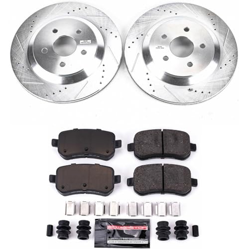 Image of PowerStop Rear Brake Kit for Ford Freestar 2004-07 | Mercury Monterey 2004-07 - Drilled and Slotted Disc Rotors with Carbon-Fiber Ceramic Brake Pads Replacement, K3061