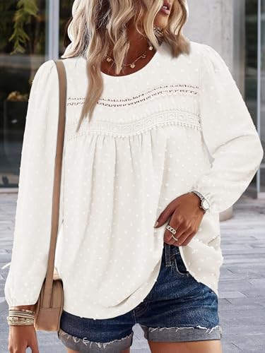 BETTE BOUTIK Womens Boho Fall Long Sleeve Shirts Crewneck Dressy Casual Blouses Trendy Flowy Tops