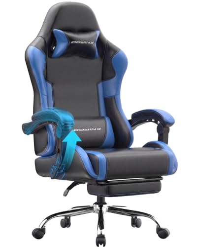 Dowinx Gaming Stuhl, Ergonomischer Chair, Gamer Sessel mit Fußstütze, 150KG Belastbarkeit Gamingstuhl mit Verstellbare Order Feststehende Armlehnen, PC Computerstuhl