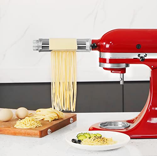 Pasta Roller & Cutters Attachment For Kitchenaid Stand Mixers, 3 In 1 Pasta Maker Set Included Pasta Sheet Roller, Spaghetti Cutter, Fettuccine Cutter Maker Accessories And Cleaning Brush #TOP3