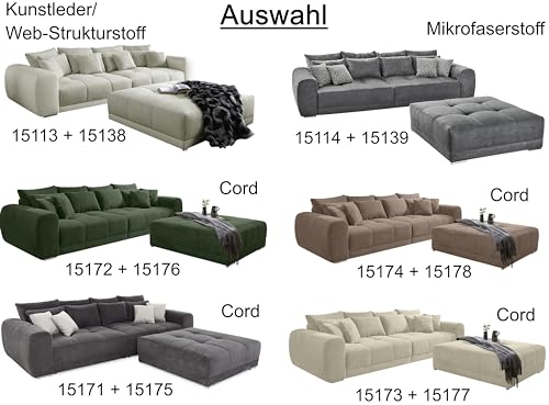 Big Sofa XXL B306/T134/H86 cm, bequeme Lounge Couch mit hochwertiger Federkernpolsterung, viele Kissen, Liegefläche 120 cm x 240 cm, angenehmer Mikrofaserstoff-Bezug in Grau / 15114