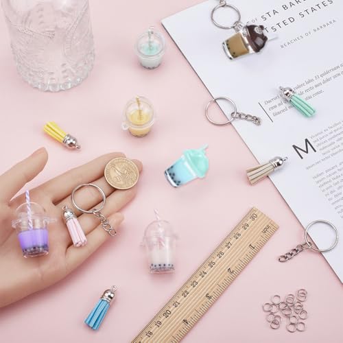 SUNNYCLUE 38Pcs DIY 6 Sets Milk Tea Charms Keychain Making Kit Sweet Cute Bubble Tea Keychain Kit Split Rings Boba Tea Bottle Cup Charms for Jewellery Making Kits DIY Keychains Crafts Gift Supplies - Image 3