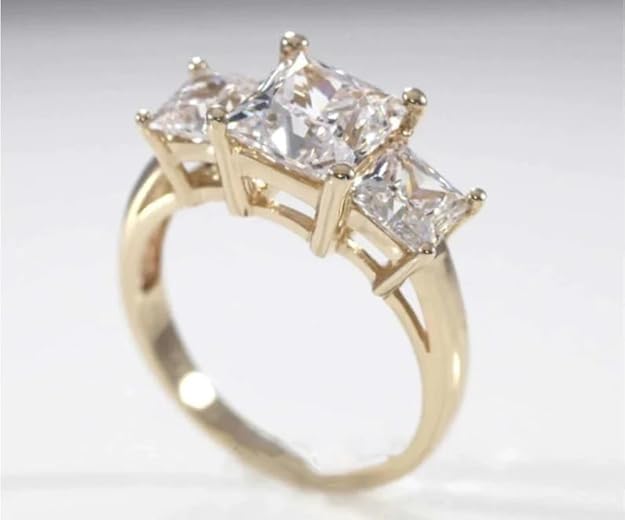 2.00 Ct Princess Cut Lab Created Diamond Three Stone Ring, 14k Yellow Gold Plated Sterling Silver