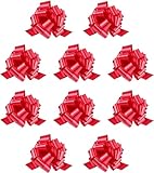 Zoe Deco - Gift Bows - Red, 5” Wide, 18 Loops, 10 Pack - Weather Resistant Pull Bows for Gifts, Presents, Gift Wrapping and Decoration