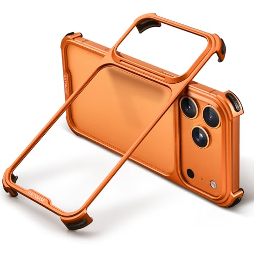 OATSBASF for iPhone 17 Pro Bumper Case, Metal Aluminum Frameless Slim, No Back Design Compatible with MagSafe, Shockproof Phone Case 6.3 inch, Orange