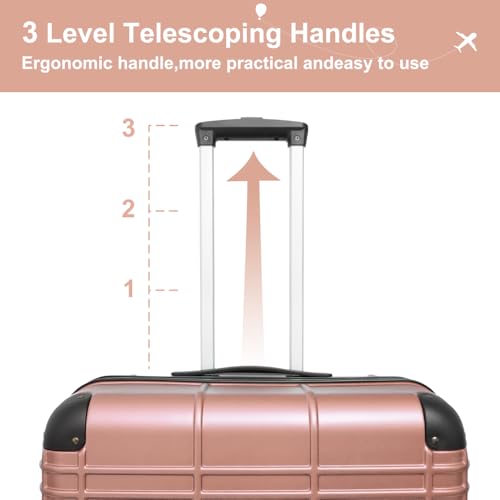 Luggage Sets ABS+PC Hardshell 4pcs Luggage Hardside Lightweight Durable Suitcase sets Spinner Wheels Suitcase with TSA Lock (12/20/24/28),Pearl Blue (Rose Gold)4