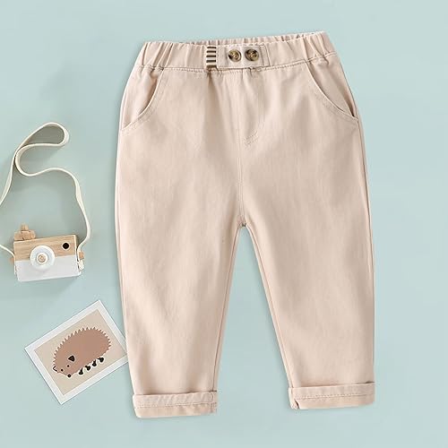 Boys Cargo Jogger Pants Ankle Pant Toddler Kids Casual Trousers Pull On School 𝗨niform Pants with (Beige, 3-4 Years)2