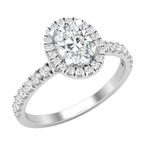 925 Sterling Silver Solitaire Engagement Ring for Women with 1.14 ctw, Oval (0.80 ct Center) & Round (0.34 ct) Lab-Grown White Diamond or Cubic Zirconia