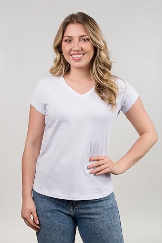 Kit 3 Blusas Blusinhas Feminina Slim Babylook Algodão Gola V (GG, 3 Brancos)