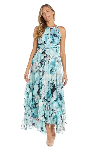 Image of R&M Richards Women's Elegant Halter Neck Floral Chiffon Maxi Dress | Sleeveless Flowy A-line Daytime Casual Style
