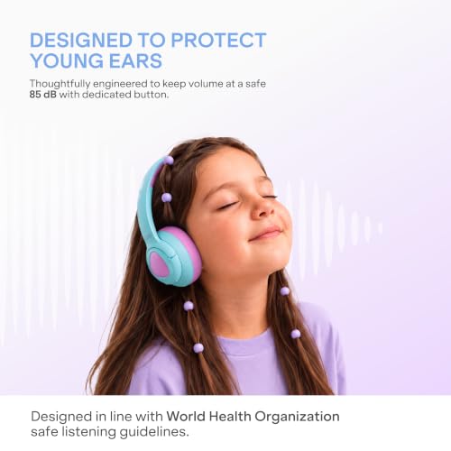 Image of boAt Sailor Play Wireless Kids Headphone w /85dB Volume Limiter, 40mm Driver Tuned for Kids, Soft & Plush Earcups, Lightweight & Durable Build, Adaptive Fit, 60H Battery, Bluetooth v5.4(Coral Blue)