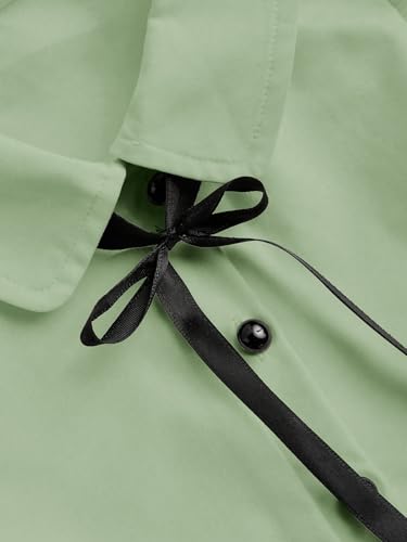Image of Verdusa Girl's Y2k Cinched Crop Blouse Tie Front Puff Sleeve Ruffle Button Down Collar Shirts