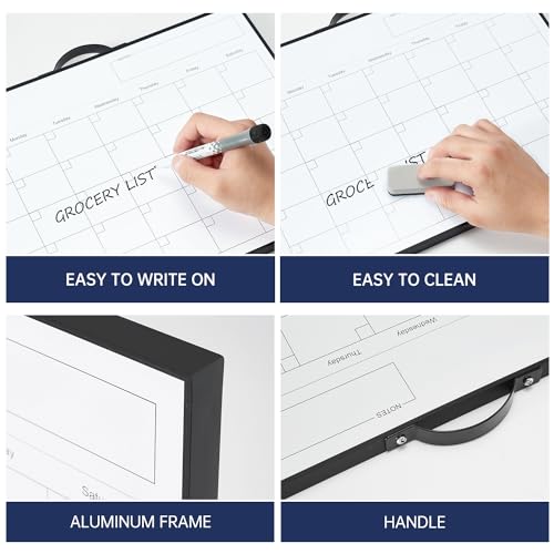 Image of TSJ OFFICE White Board Calendar - 12 X 16 Inches Magnetic Dry Erase Board Monthly Calendar, Double Sided Whiteboard with a Handle, to Do List Notepad for Office, Home, School, Black Aluminum Frame