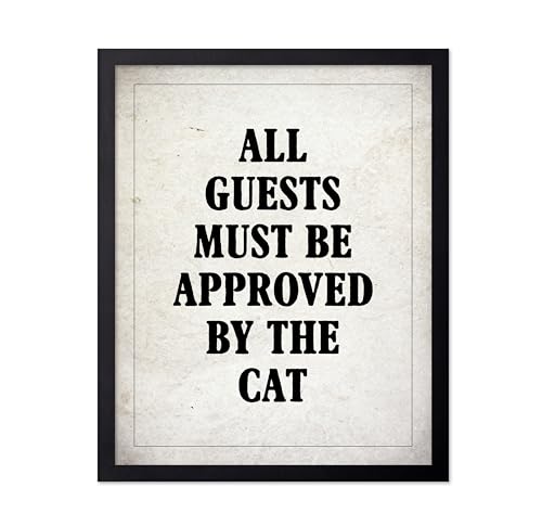 Poster Master Must Be Approved By The Cat Print - Typography Poster - Humorous Art - Funny Gift for Men, Women, Animal Lover - Minimal Decor for Bedroom, Living Room - 8x10 Black Framed