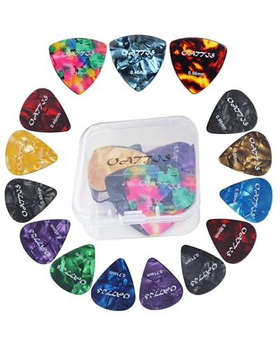 15 Pcs Guitar Picks Set OA-PK15-001 - Large Triangle & Standard Picks Combo - 3 Thicknesses Thin Medium Heavy - For Guitar Bass Acoustic Electric Players - OATTIS