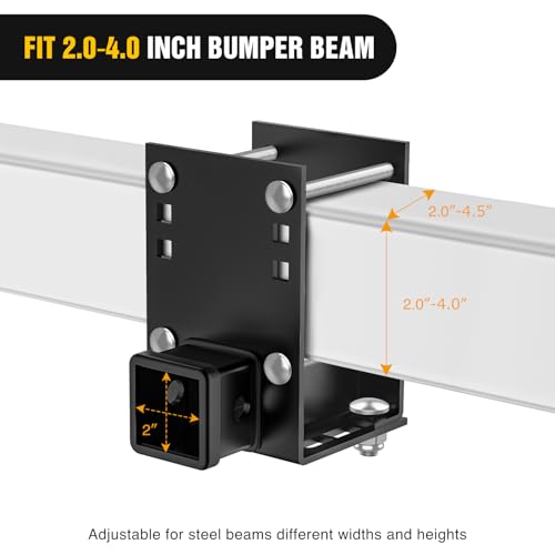 Image of Nilight Adjustable RV Bumper Hitch Receiver, Height & Width Adjustable Trailer Hitch Adapter, 2 inch Receiver for RV Bumper, Heavy Duty Steel RV Hitch for Cargo Carrier, Bike Rack & Trailer Towing