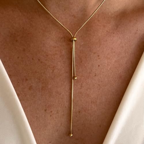 Lariat Long Gold Necklace for Women Long Adjustable Bolo Chain with Tassel Dress Sweater Chain 18K Gold Plated Y-Shaped Drop Dangle Prom Jewelry Gold Gifts3