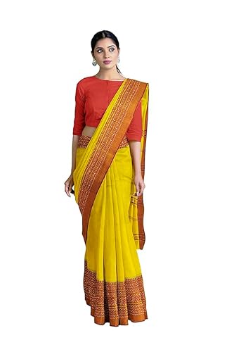 Image of eC ESHA'S COLLECTION Women's Cotton Blend Begumpuri Handloom Saree With Unstitched Running Blouse Piece