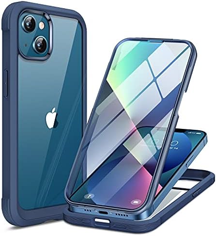 Miracase Compatible with iPhone 13 case 6.1 inch, [Glass Instead Plastic] with Built-in 9H Tempered Glass Screen Protector for iPhone 13,2023 Upgrade Full-Body Glass Clear Case, Dark Blue