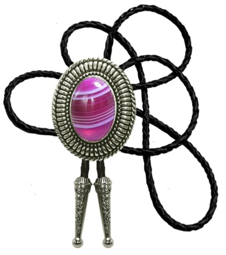 Image of Moranse Bolo Tie with Natural Tiger Eye Stone Celtic Style Genuine and Cowhide Rope
