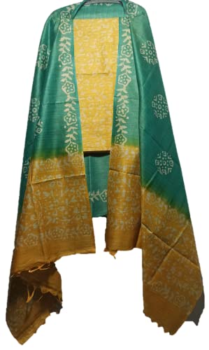 Image of STB-SILK TEXTILES BHAGALPUR Women's Bhagalpuri Cotton Silk Batik Print Unstitched Salwar Suit Dress Material With Dupatta | Women's Dress Material For Girls