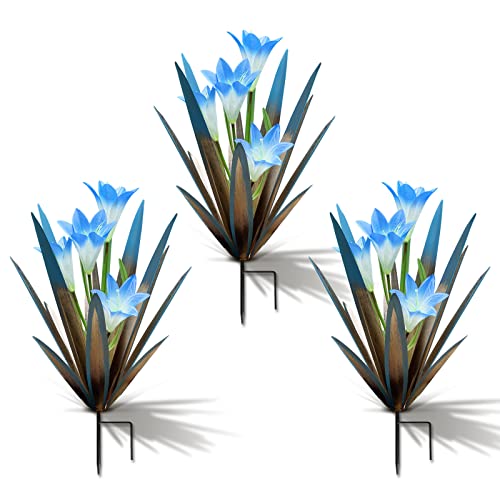 Homight Metal Agave Plant Outdoor Decoration Lily Mexican Yard Art Garden Gift Home Decor Hand Painted Metal Agave Garden Yard Statue, Outdoor Lawn Ornaments(3 Big Blue Lilies)